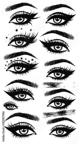 Stylish Diverse Eyes with Dramatic Eyelashes Elegant Eyebrows and Trendy Cosmetic Makeup Styles