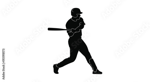 A baseball player in mid swing depicted as a dark outline silhouette