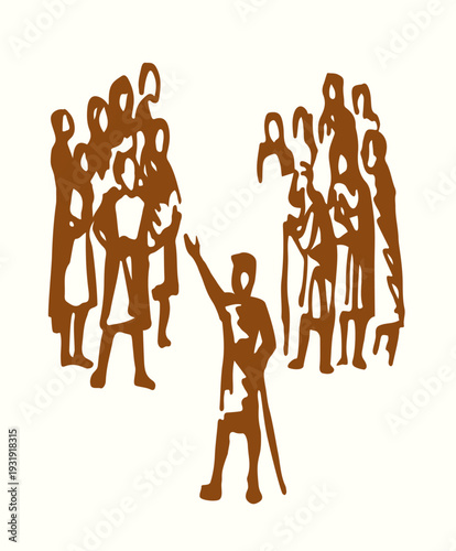 Vector drawing. Big people crowd