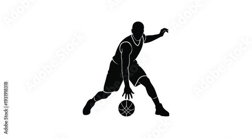 Dynamic basketball player in action captured as a striking black silhouette