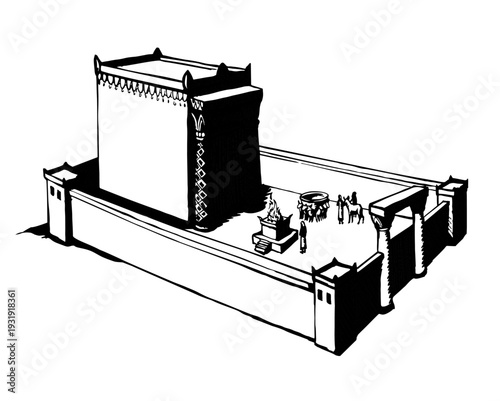 Vector drawing. Old Jewish Temple