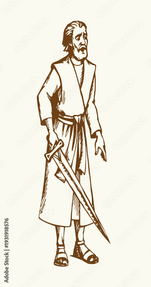 Obraz premium Vector drawing. Man with the sword