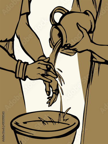 Vector drawing. Pilat washes his gands