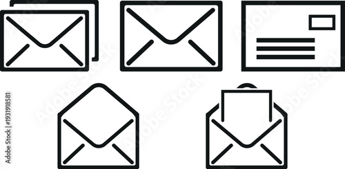 Collection of Mail and Envelope Icons for Communication and Messaging