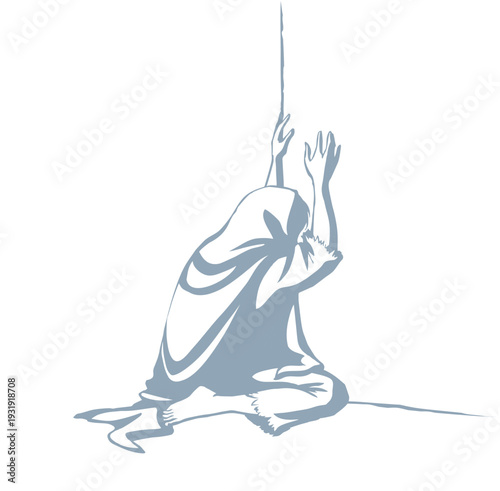 Vector drawing. Woman crying at the wall