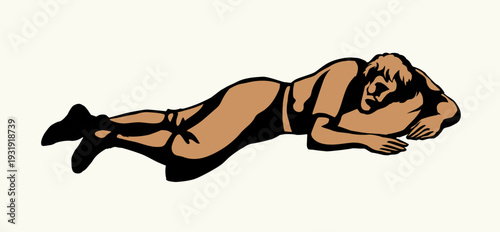 Vector drawing. Ancient sleeping man