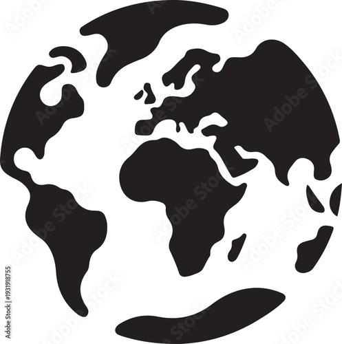 Minimal world map silhouette black vector with clean modern geometry isolated on transparent background for global branding and design