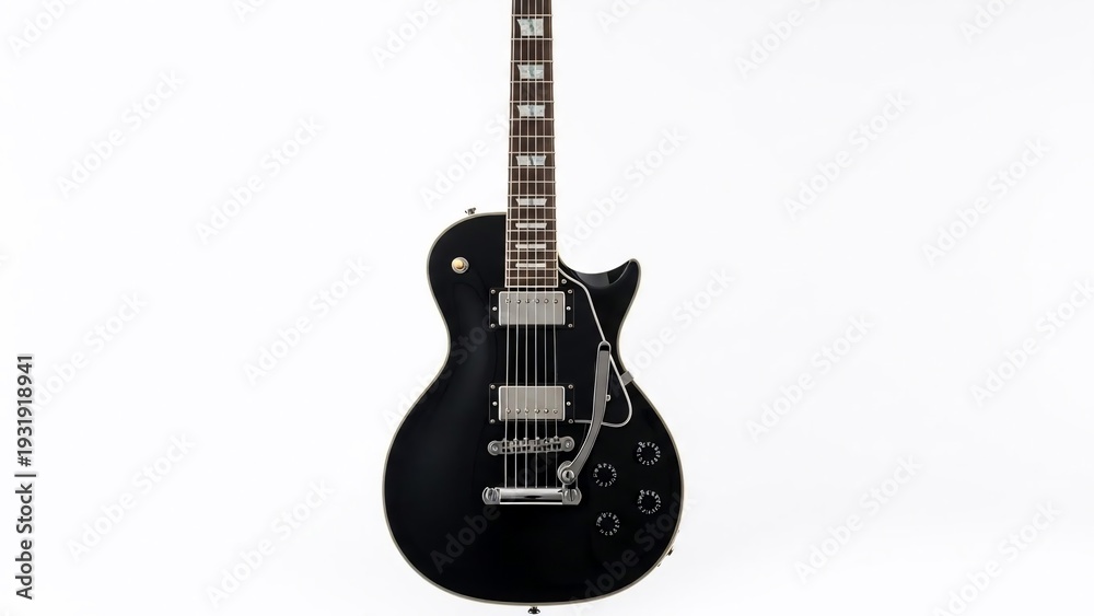 Fototapeta premium Black Electric Guitar on White Background.
