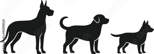 Dog Silhouette Collection Various Dog Breeds Black and White Vector Illustration Domestic Pet Animals Isolated on White Background