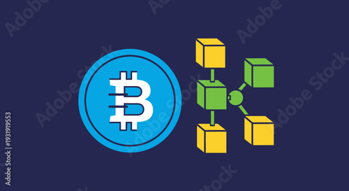 Bitcoin cryptocurrency with blockchain network illustration for secure transactions digital