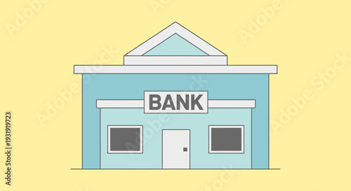 Stylized bank building vector illustration on a yellow background financial institution