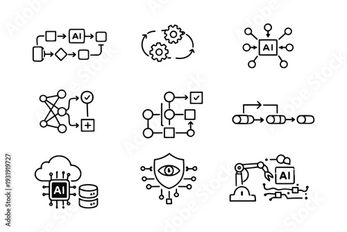Various diagrams illustrating different types of ai and machine learning workflows and structures