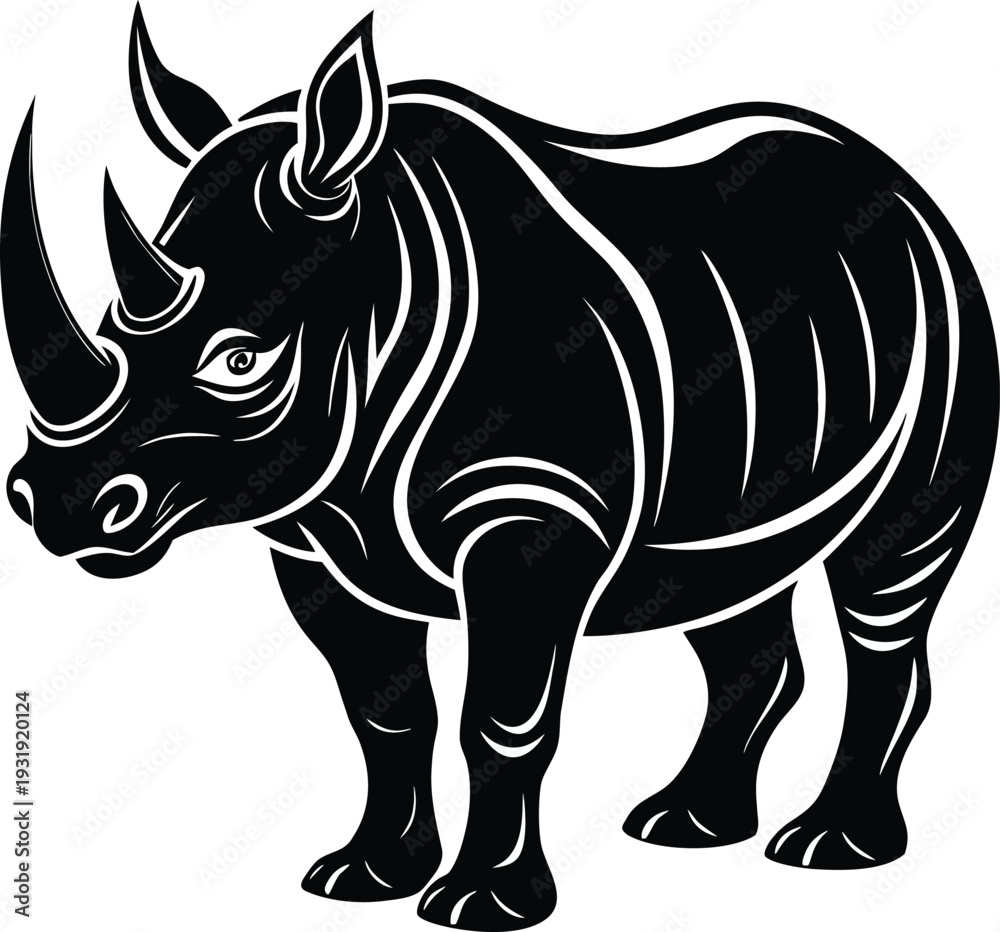 Fototapeta premium Vector black rhinoceros illustration