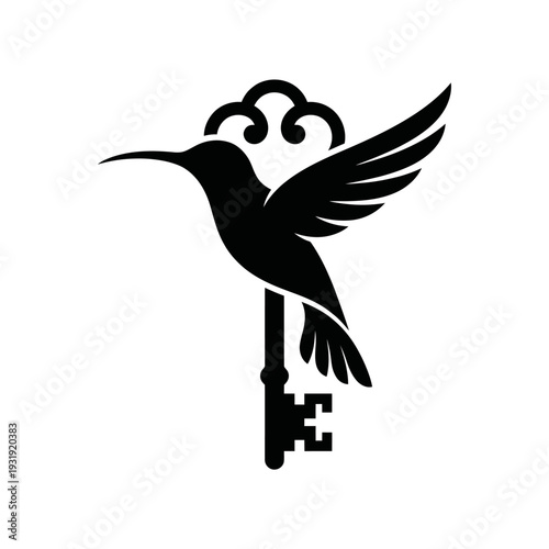 Minimalist Hummingbird Key Fusion Vector Silhouette Logo