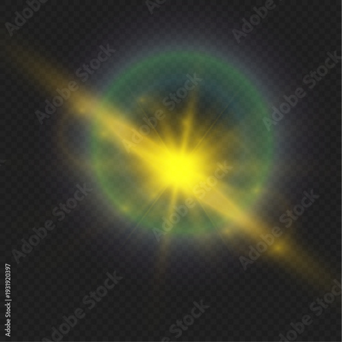 Sunlight with radiant golden glow, rainbow halos, and lens flare.