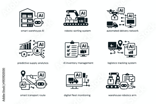Illustrations of various artificial intelligence and automation applications in daily life