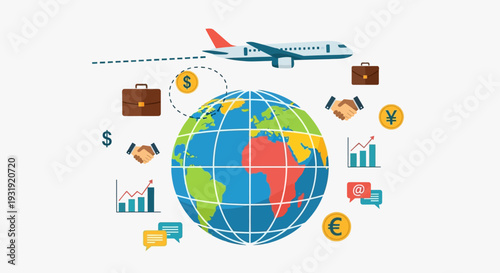 Global business connections and international commerce illustration depicting worldwide trading