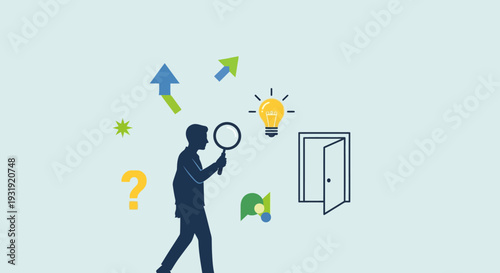 Discovering Opportunities A person examining growth possibilities and new paths with a magnifying