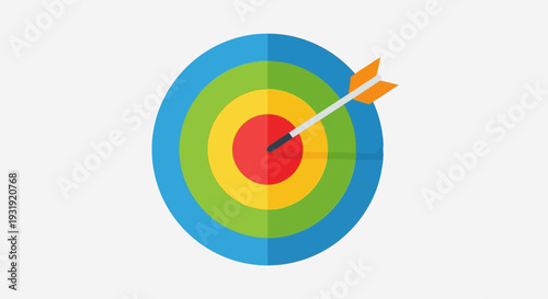 Conceptual flat design of a target with an arrow hitting the center for business success and