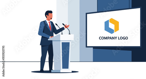 Professional Presentation Vector Illustration with Company Logo Displayed On Screen for Business