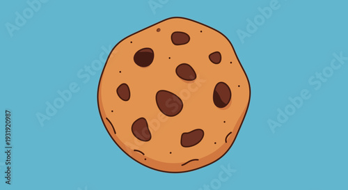 Delicious cartoon chocolate chip cookie on light blue background for sweet treats