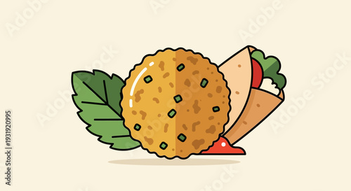 Delightful Falafel and Wrap Illustration Showcasing Middle Eastern Cuisine Flavor Fusion