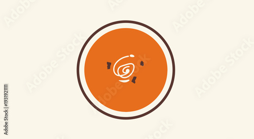 Top view of a delicious pumpkin soup vector illustration with cream swirl design