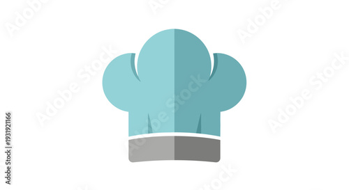 Minimalist illustration of a classic chef's hat in light blue and gray tones presenting culinary