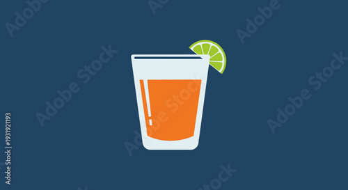 Minimalist vector illustration of a refreshing drink with lime on a solid color background