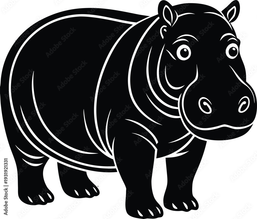 Obraz premium Vector black hippopotamus illustration