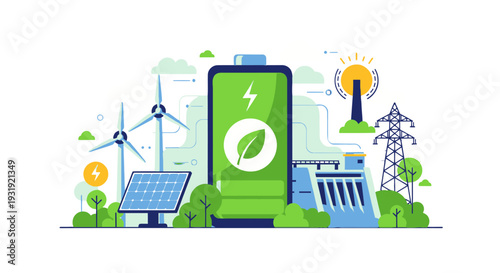 Sustainable Energy and Green Technology Concept with Renewable Sources.