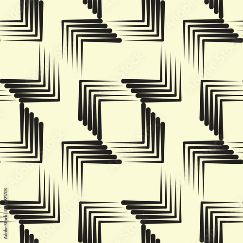 Minimalist seamless geometric pattern with black brush strokes oncream background. Template for Pattern, Banner, Gift wrapping paper, and etc.