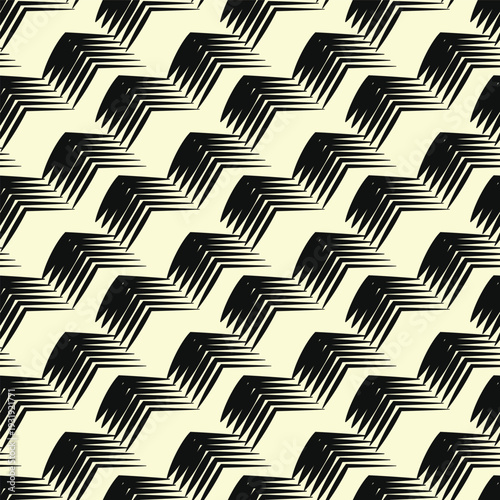 Seamless geometric zigzag pattern with hand-drawn brush strokes on cream background. Template for Pattern, Banner, Gift wrapping paper, and etc.