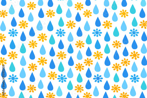 Colorful raindrops and flowers pattern created for design use
