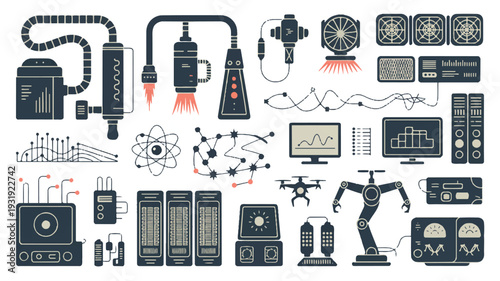 Technical Engineering and Robotics Symbols for Manufacturing and Data Control