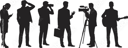 silhouette, professional, business, camera, video, musician, guitar, phone, thinking, creative, lifestyle, design, vector, artwork, media
