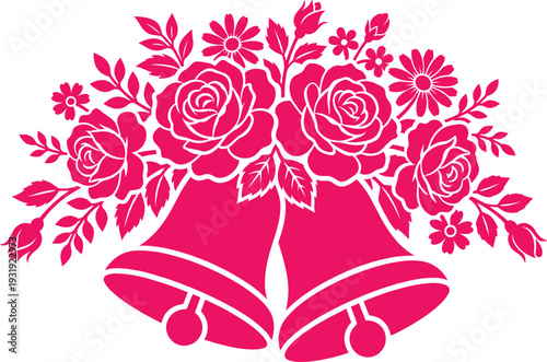 Wedding Christmas floral bells with roses on white background
