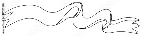 Continuous one line drawing of a flowing ribbon banner with wavy motion