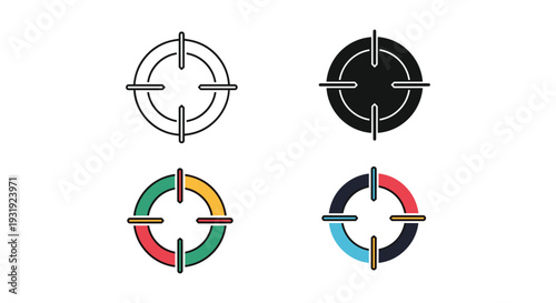 Four variations of circular target designs with different color and structural elements