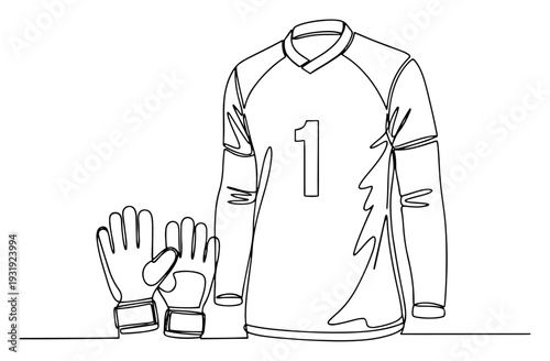 Minimalist line art of a goalkeeper jersey and gloves for football matches
