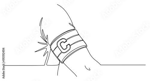Close up continuous line drawing of a soccer captain arm with armband