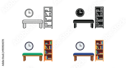 Comparative visual representation of clocks in different room setups