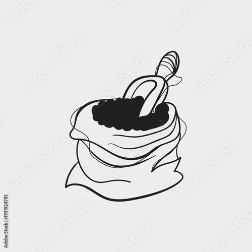 Coffee Bag with Scoop Hand Drawn Doodle Vector Illustration