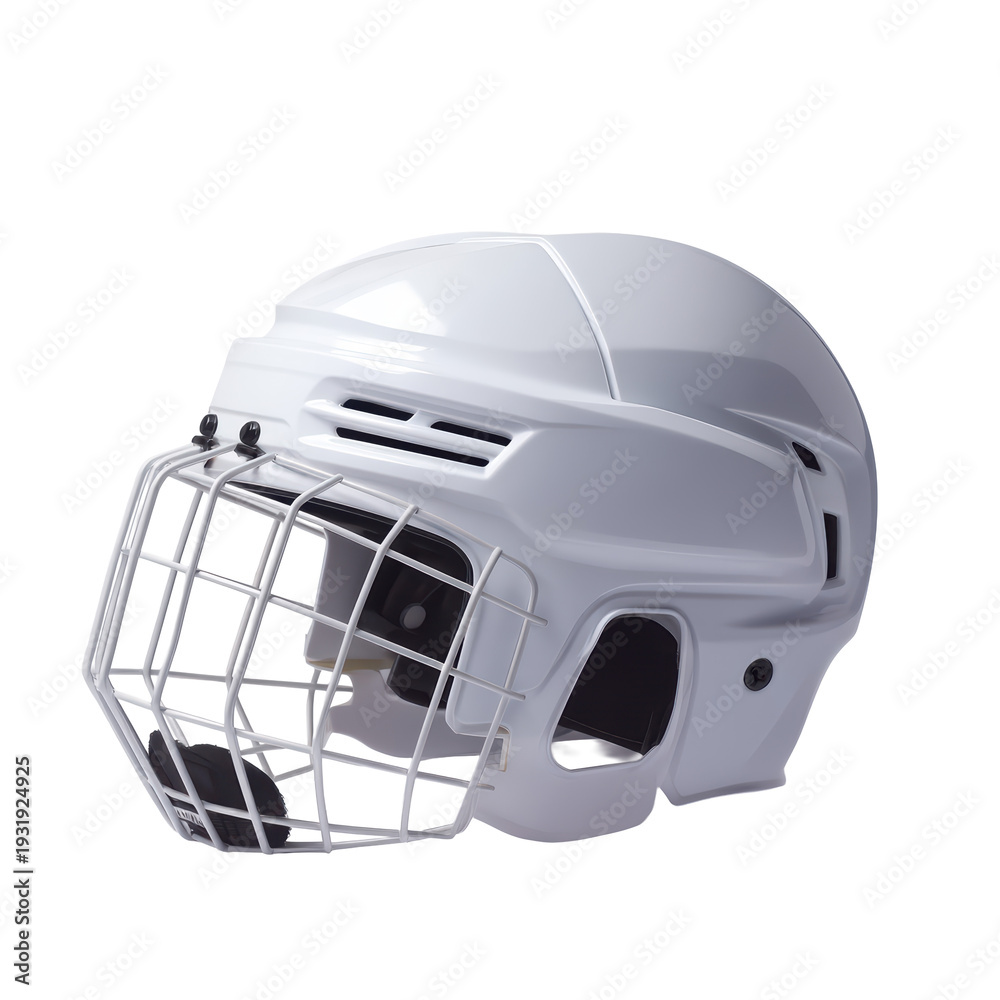 Fototapeta premium White Hockey Helmet with a White Cage on a Transparent Background Isolated Clipart High Resolution Png Digital Design Asset