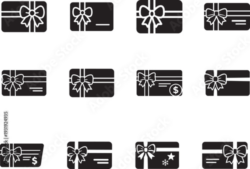 Gift card icon vector set with gift certificate symbols and special present sign illustrations.