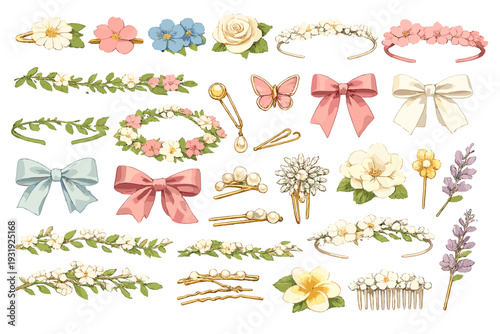 Colorful collection of hair accessories and floral designs for various occasions and styles