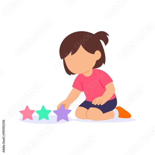 Star Toy Display, Arranging star shaped toys in showcase, Flat vector character illustration