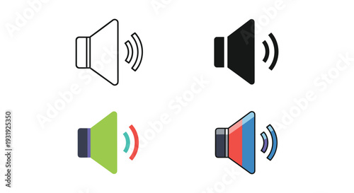 Four different speaker icons with varying audio signal indicators