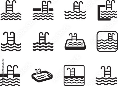 Swimming pool icon vector set with simple thin line outline style illustration symbols.