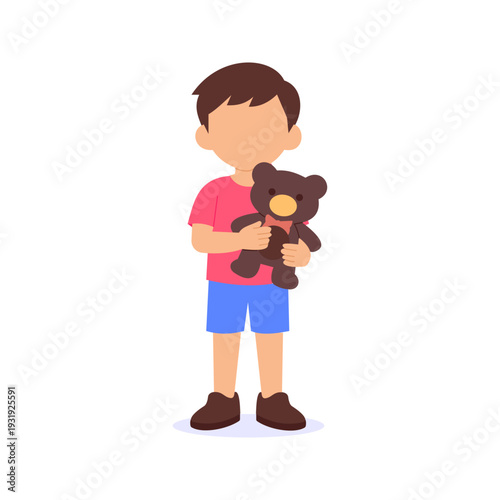 Holding A Toy, Child holding favorite toy with happiness, Flat vector character illustration